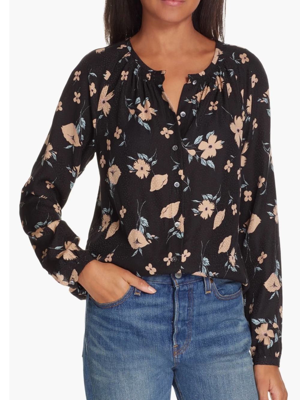 NWT Rebecca Taylor Black Floral Jacquard Daniella Silk Blouse Size 0 XSmall
